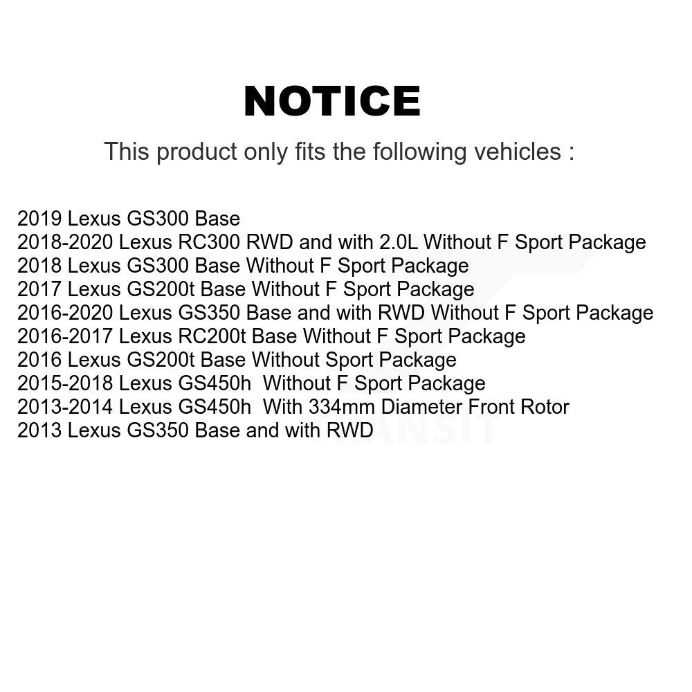 Kit de rotor et de plaquettes de frein revêtus de roulement de moyeu avant et arrière (10 pièces) pour Lexus GS350 RC30