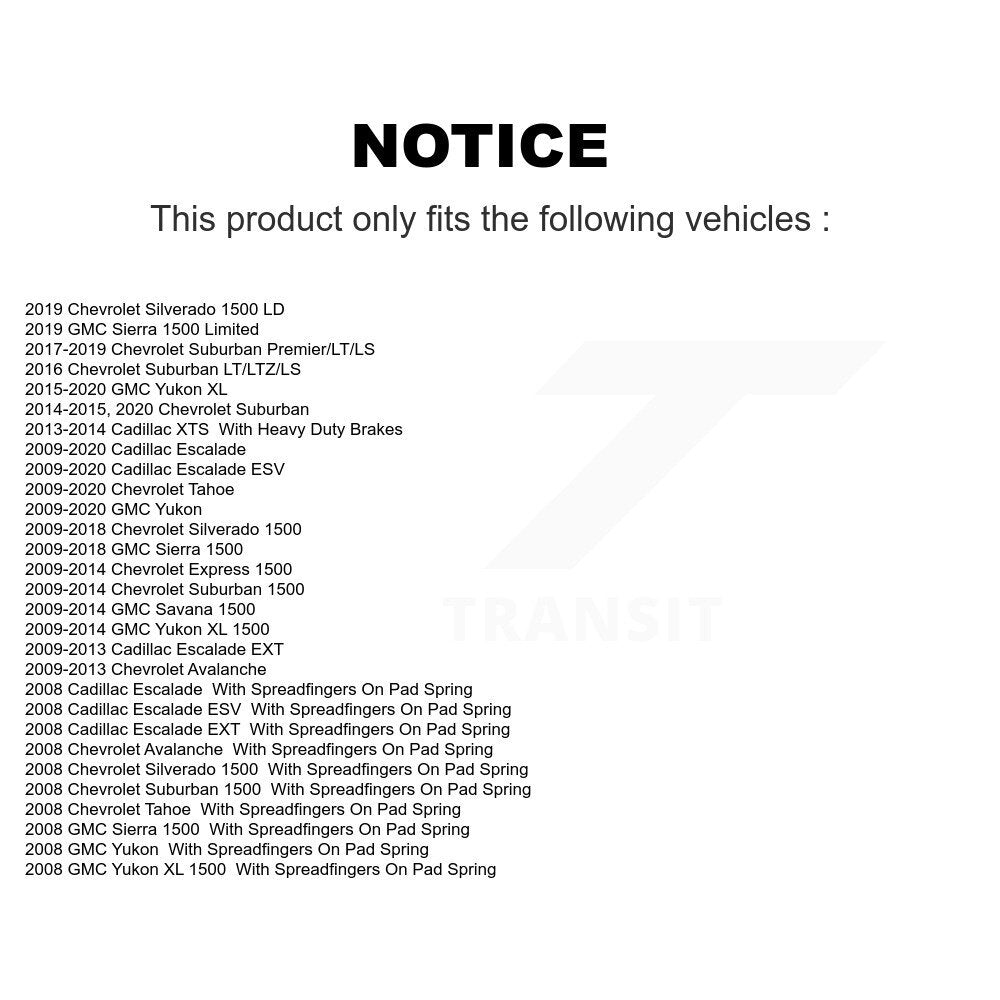 Kit d'étrier de frein avant pour Chevrolet GMC Sierra 1500 Silverado Tahoe Cadillac