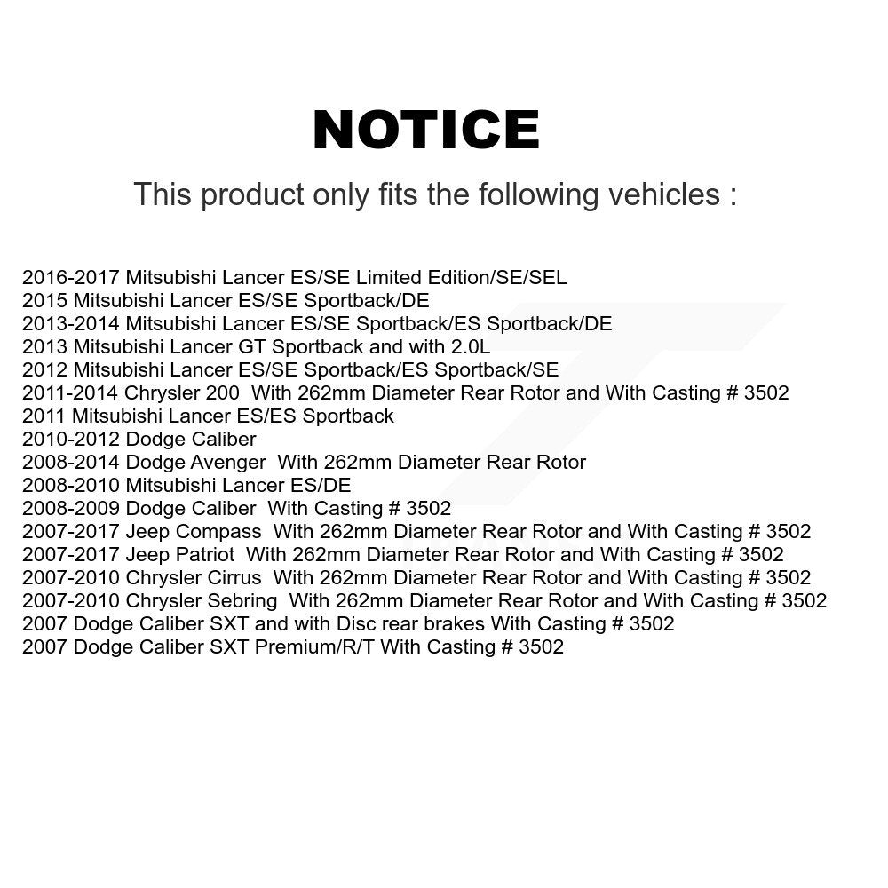 Kit d'étrier de frein arrière pour Jeep Mitsubishi Lancer Patriot Dodge Chrysler Compas
