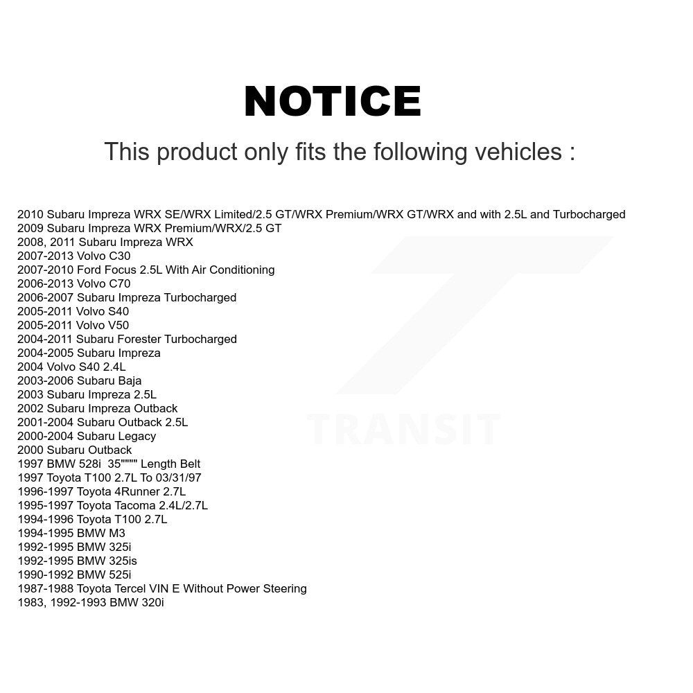 Courroie serpentine pour Subaru Ford Focus Impreza Forester Volvo S40 Toyota C30 V50