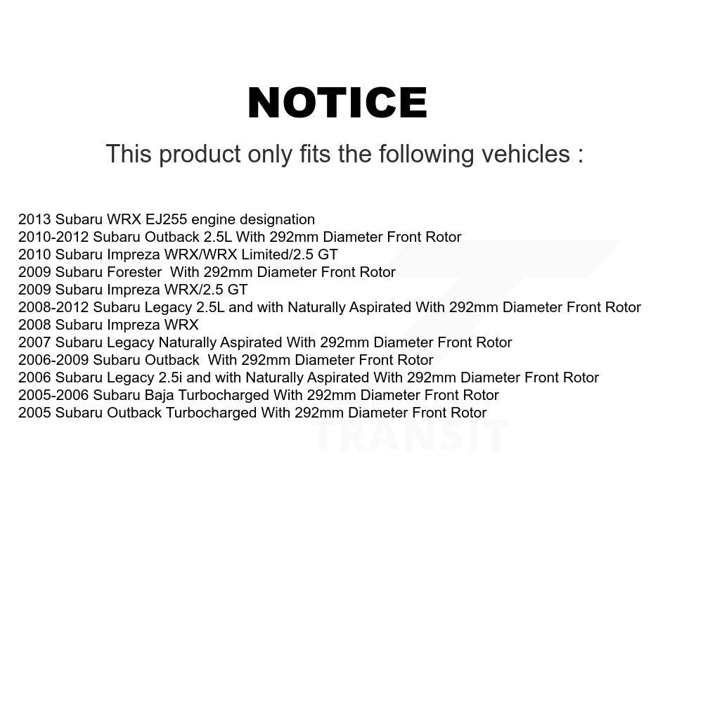 Rotors d'étrier de frein avant et Kit de plaquettes en céramique pour Subaru Outback Forester Imprez