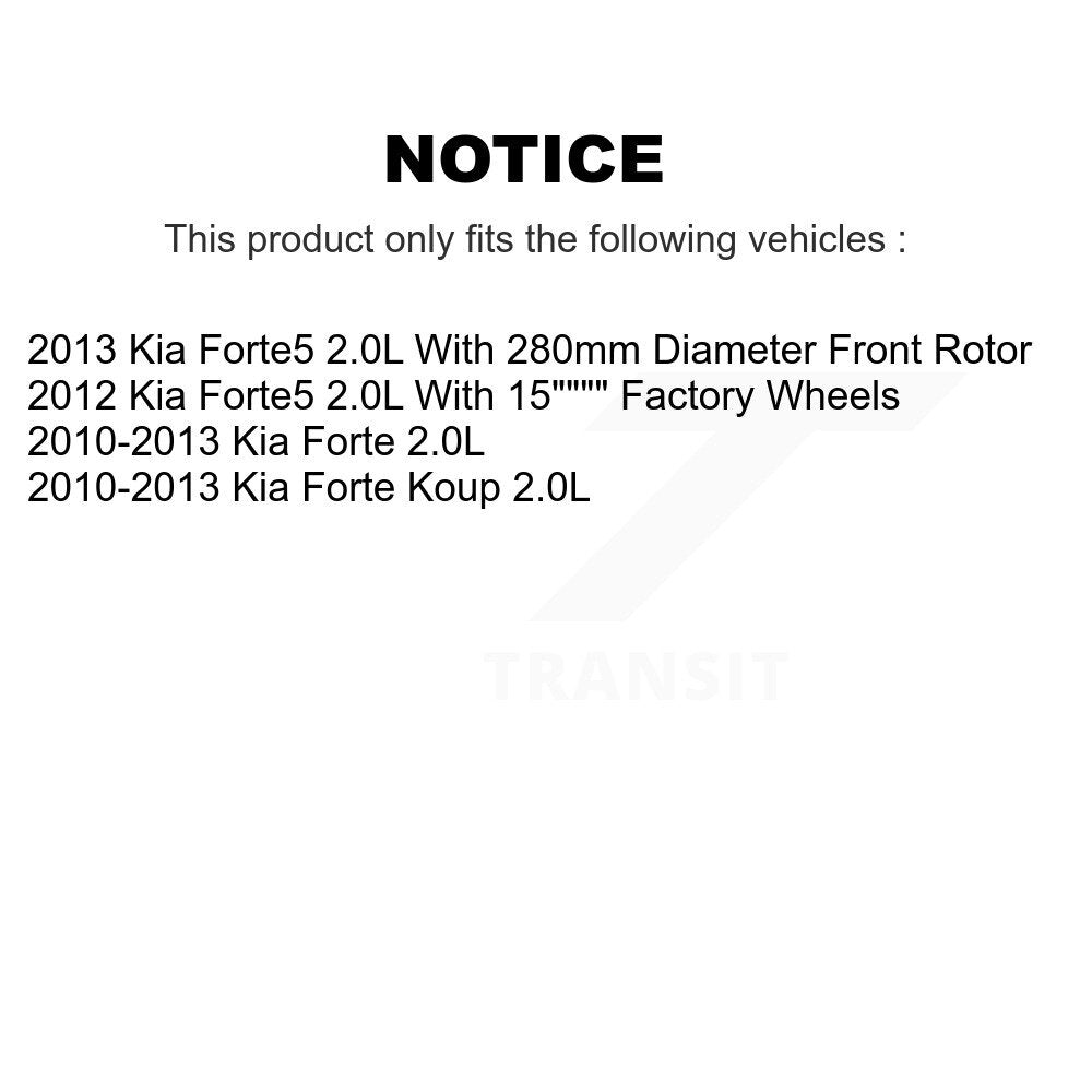 Rotors d'étrier de frein à disque avant et Kit de plaquettes en céramique pour Kia Forte koup Forte5 2.0