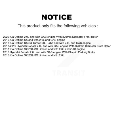 Rotor d'étrier de frein à disque avant et Kit de plaquettes en céramique pour Hyundai Sonata Kia Optim
