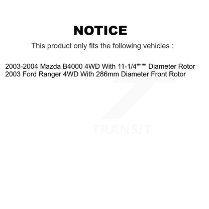 Rotor d'étrier de frein à disque avant et Kit de plaquettes en céramique pour Ford Ranger Mazda B4000 4W