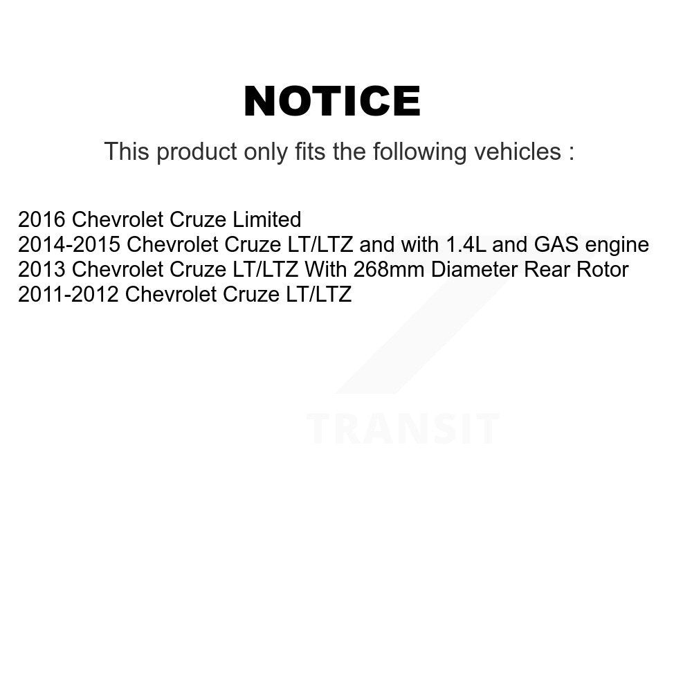 Kit de rotors d'étrier de frein à disque arrière et de plaquettes en céramique pour Chevrolet Cruze Limited