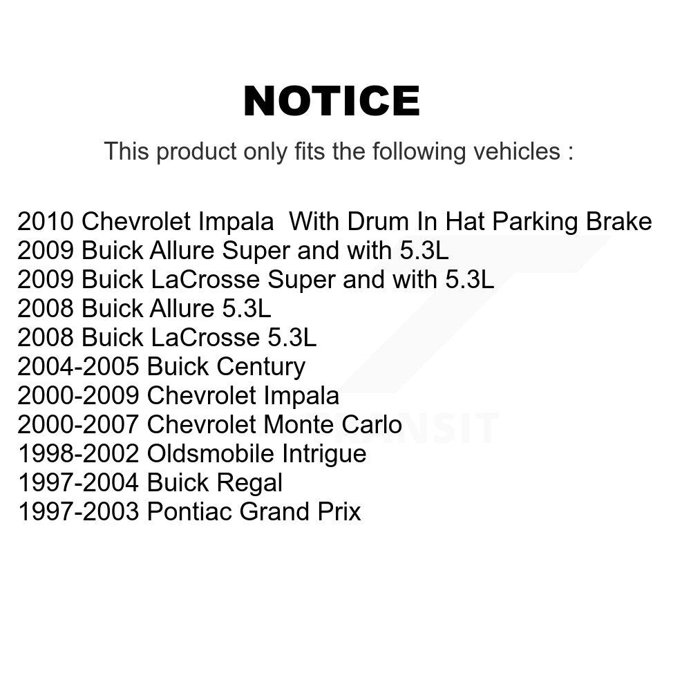 Rotor d'étrier de frein arrière et Kit de plaquettes en céramique pour Chevrolet Impala Buick LaCross