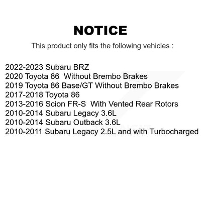 Kit de rotors d'étrier de frein à disque arrière et de plaquettes en céramique pour Subaru Outback Legacy