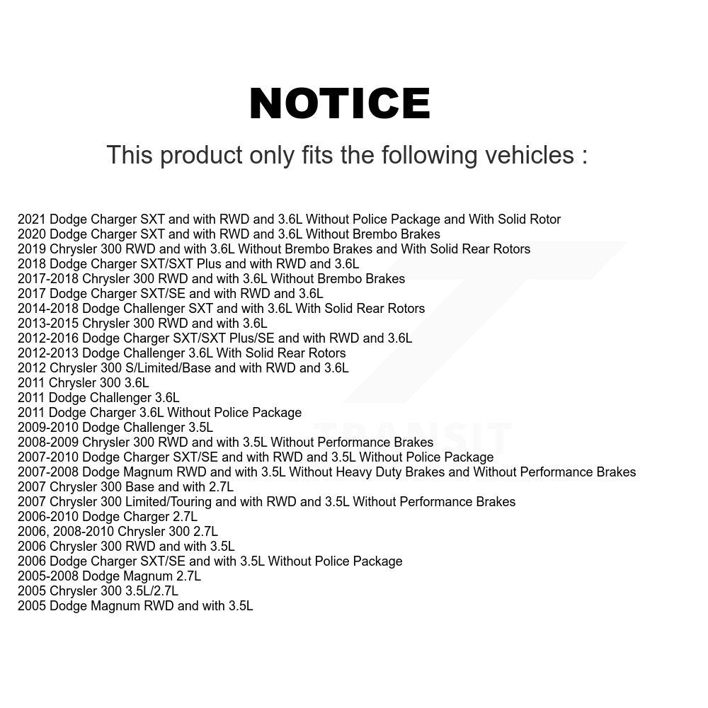 Kit de Rotor d'étrier de frein arrière et de plaquettes en céramique, pour Dodge Chrysler 300 Charger Magnu