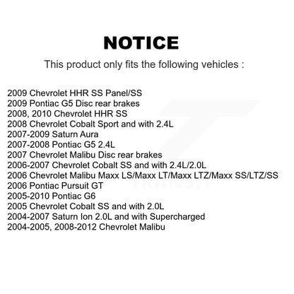 Kit de plaquettes en céramique pour Rotors d'étrier de frein arrière, pour Chevrolet Malibu Pontiac Cobalt G