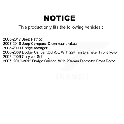 Kit de tambour de revêtement de plaquettes en céramique de Rotors de frein avant et arrière (9 pièces) pour Jeep Patriot Compas