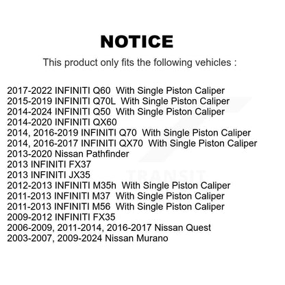 Kit de plaquettes en céramique et de chaussures de stationnement, Rotors recouverts de disques arrière, pour Nissan Murano QX60