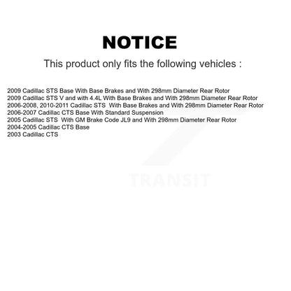 Kit de plaquettes semi-métalliques et de chaussures de stationnement pour Rotors à revêtement de disque arrière pour Cadillac CTS
