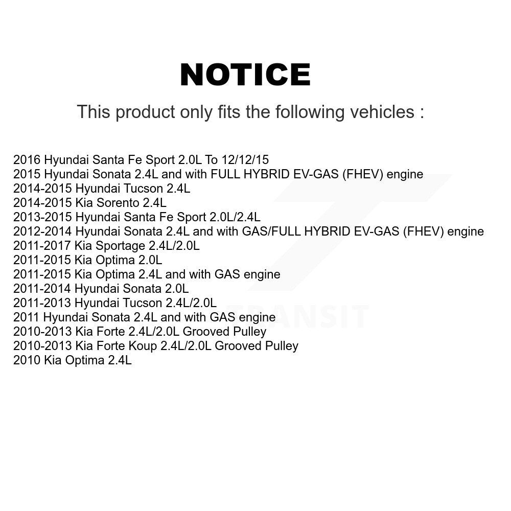 Accessory Drive Belt Idler Poulie pour Hyundai Kia Santa Fe Sport Tucson Sonata