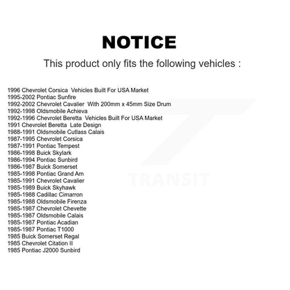 Sabot de frein à tambour arrière pour Chevrolet Cavalier Pontiac Sunfire Grand Am Sunbird II