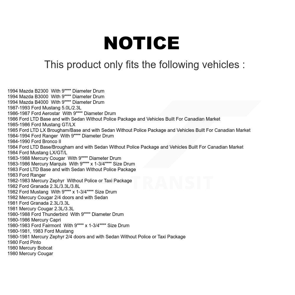 Sabot de frein à tambour arrière pour Ford Mustang Ranger Mercury Mazda Bronco II Thunderbir