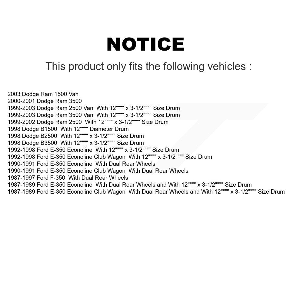 Sabot de frein à tambour arrière, pour Ford Dodge Ram 2500 E-350 Econoline F-350 3500 Van Clu