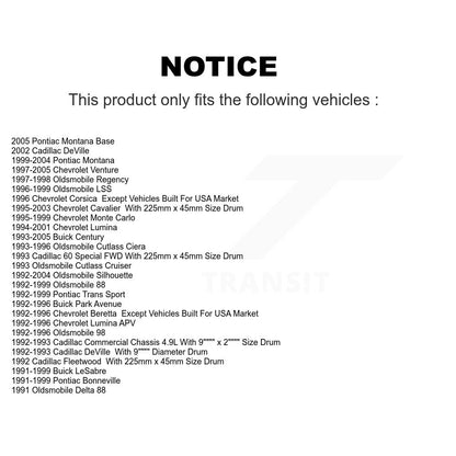 Sabot de frein à tambour arrière pour Chevrolet Cavalier Buick Pontiac Montana Century Lumin