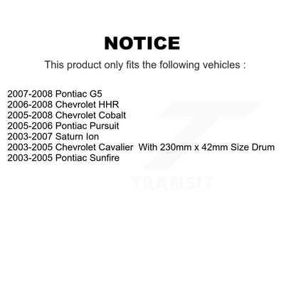 Sabot de frein à tambour arrière pour Chevrolet Pontiac Cobalt Saturn Ion G5 Sunfire Cavalie