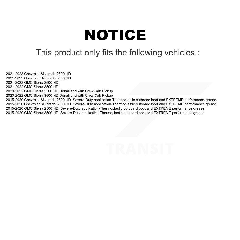 Arbre d'essieu avant CV pour Chevrolet GMC Silverado 2500 HD Sierra 3500