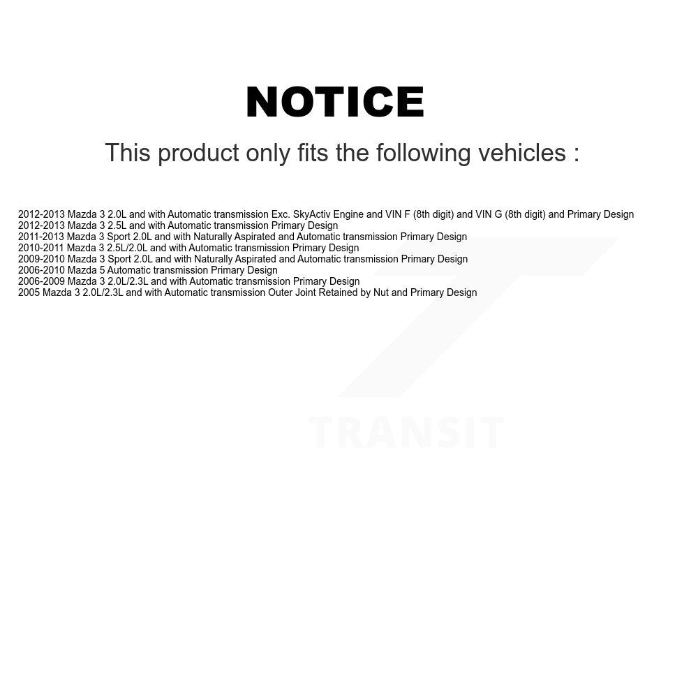 Arbre d'essieu CV avant droit pour Mazda 3 5 Sport NCV-MZ47542