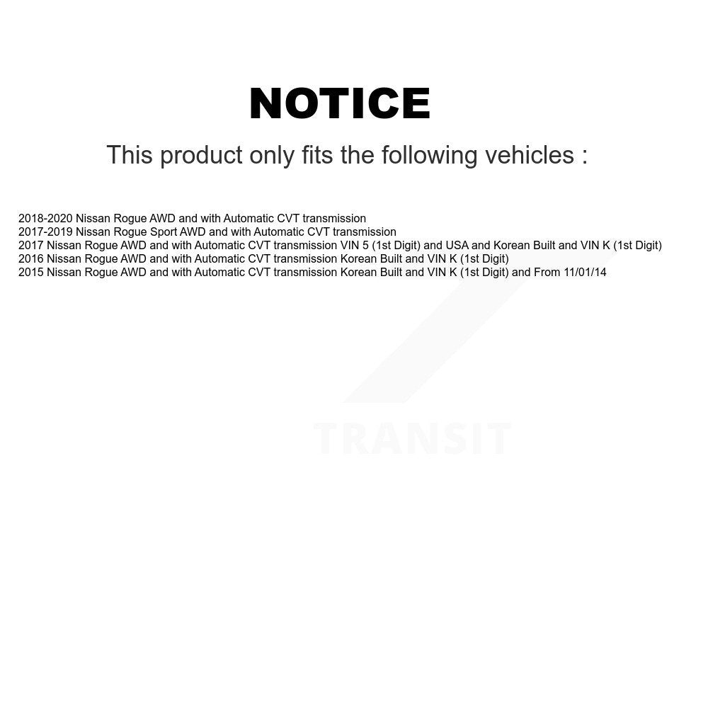 Arbre d'essieu CV arrière pour Nissan Rogue Sport AWD avec transmission automatique CVT