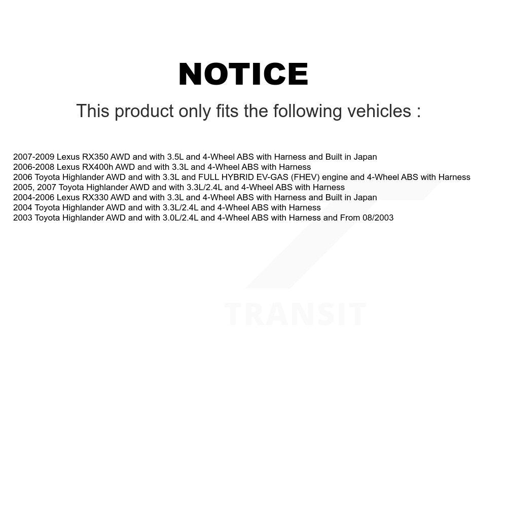 Capteur de vitesse de roue ABS arrière droit, pour Lexus RX350 Toyota Highlander RX330 RX400