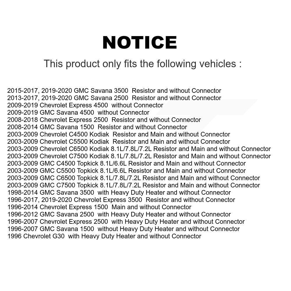 Résistance de moteur de ventilateur CVC, pour GMC Chevrolet Savana 2500 Express 3500 1500 G30