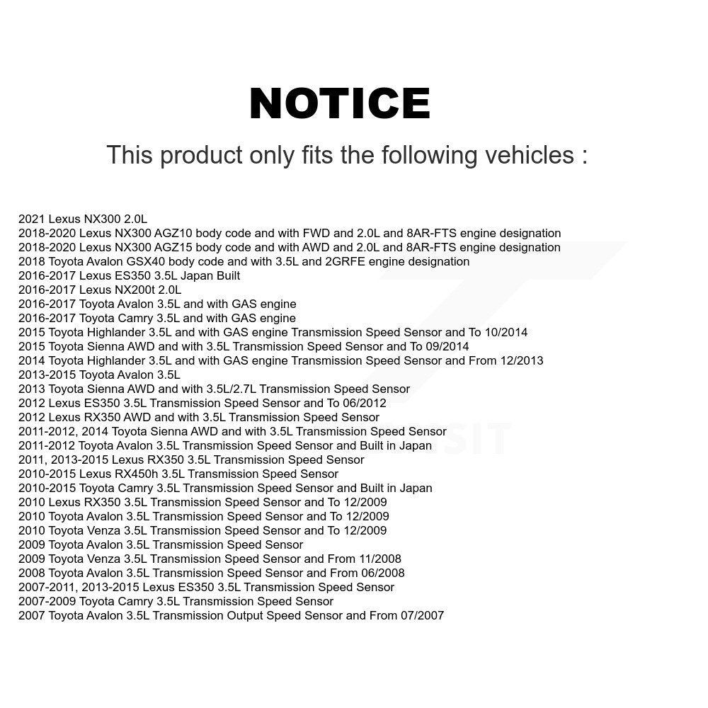 Capteur de vitesse de véhicule pour Toyota Camry Lexus Sienna RX350 NX300 ES350 Highlander