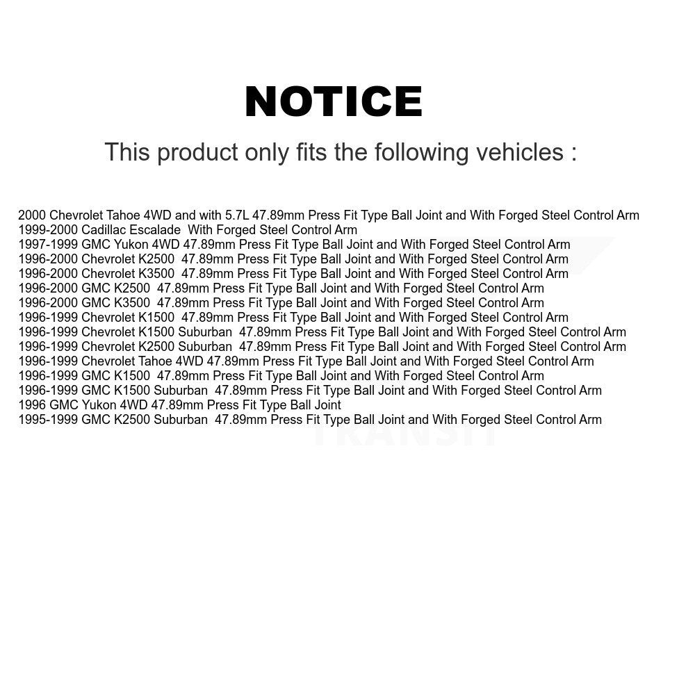 Joint à rotule de Suspension inférieure avant, pour Chevrolet K1500 GMC K2500 K3500 Tahoe