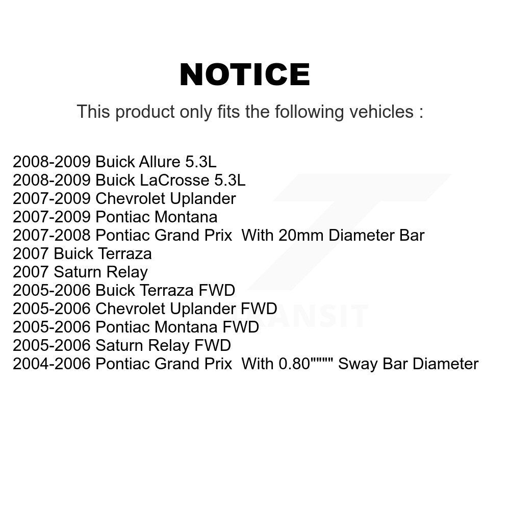 Kit de liaison de barre stabilisatrice de Suspension avant, pour Pontiac Montana Chevrolet Uplander