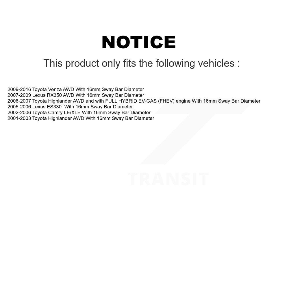 Kit de bagues de barre stabilisatrice de Suspension arrière au cadre, pour Toyota Venza Camry Lexu